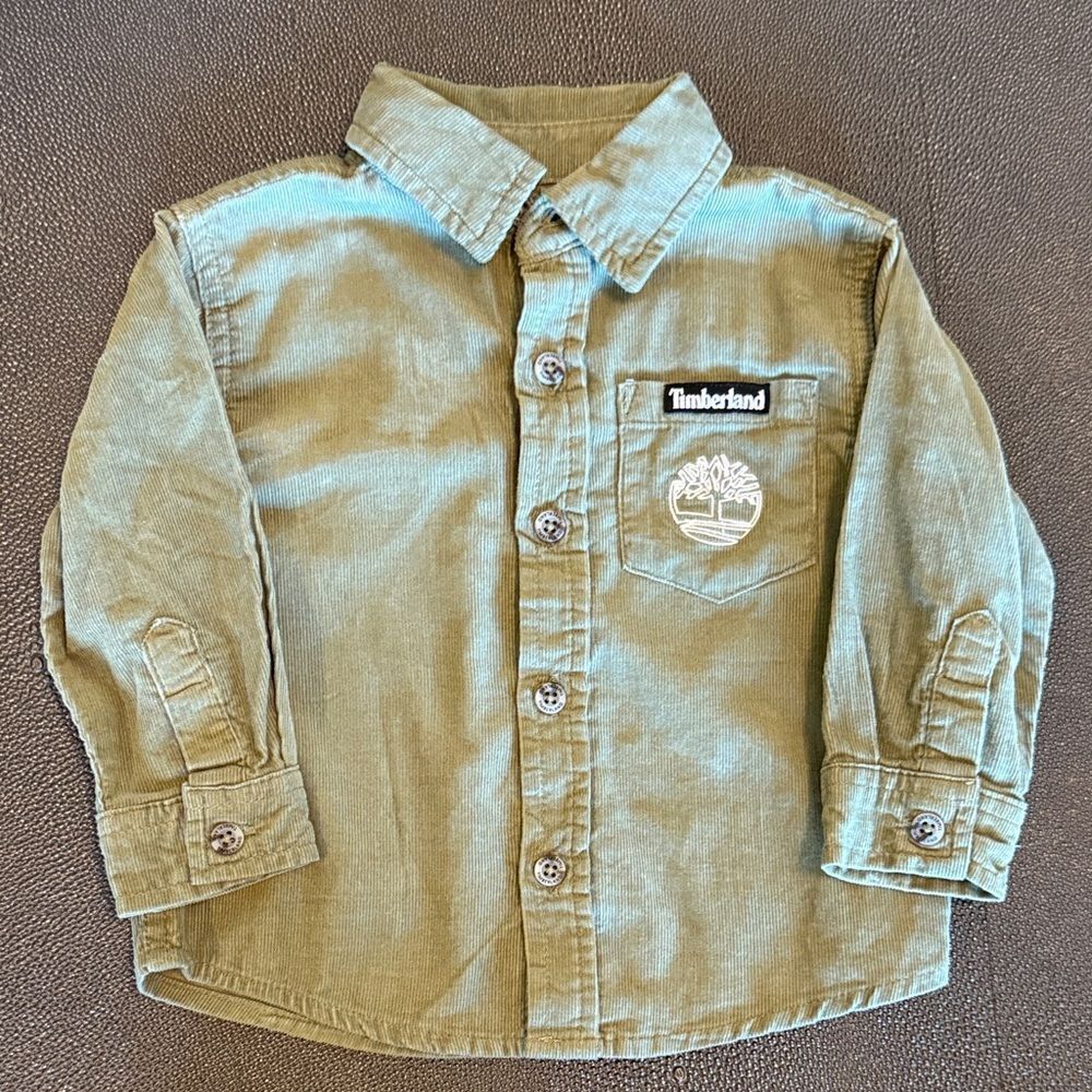 Timberland Kids Corduroy Olive Button-Down Shirt size 12M